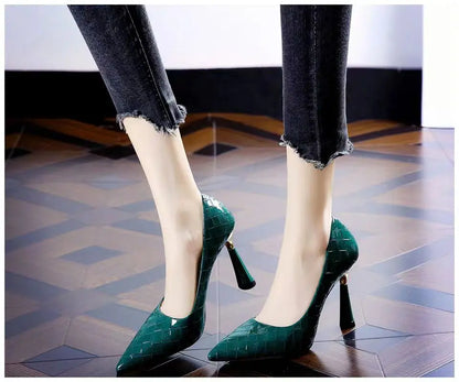 Plaid Classic Casual High Heels New Pattern Embossed Fashion Oversize Shoes In Autumn and Winter 2023 Pumps Women Shoes