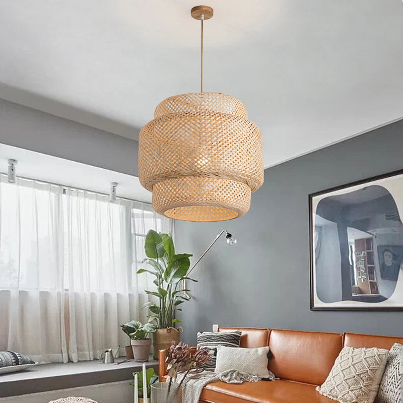 Bamboo Lantern pendent light Natural Rattan Wicker E27 Bulb Chandeliers pendent lamp Restaurant Home Decor AC85-260V