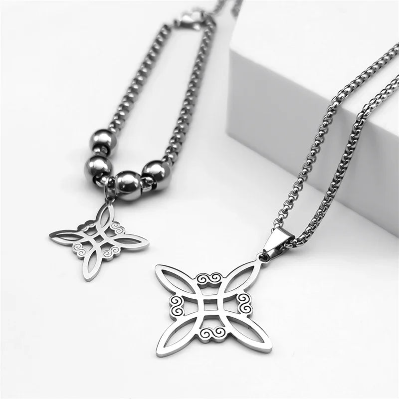 Stainless Steel Jewelry Set Witchcraft Witch Celtic Irish Knot Pendant Necklace Fashion Earring Bracelet Ring nudo de bruja