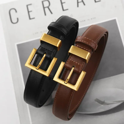 Fashion Leather Square Gold Buckle Belt Senior Minimalist Jeans Clothing Accessories Luxury Designer Brand Belt for Women