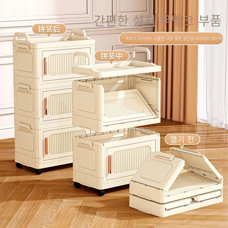 Folding Storage Locker Trolley With Wheels Household Multifunction Kitchen Bedroom Living Room Cabinet Home Folding Storage Box