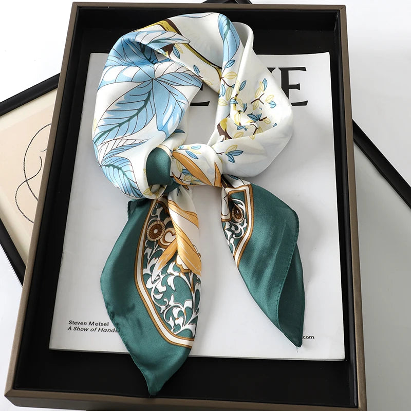 Luxury Brand 2023 Silk Square Scarf Women Cat Neck Hair Tie Band Beach Hijab Kerchief Head Headbands Bandana Female Foulard 70cm