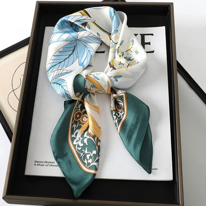 Luxury Brand 2023 Silk Square Scarf Women Cat Neck Hair Tie Band Beach Hijab Kerchief Head Headbands Bandana Female Foulard 70cm