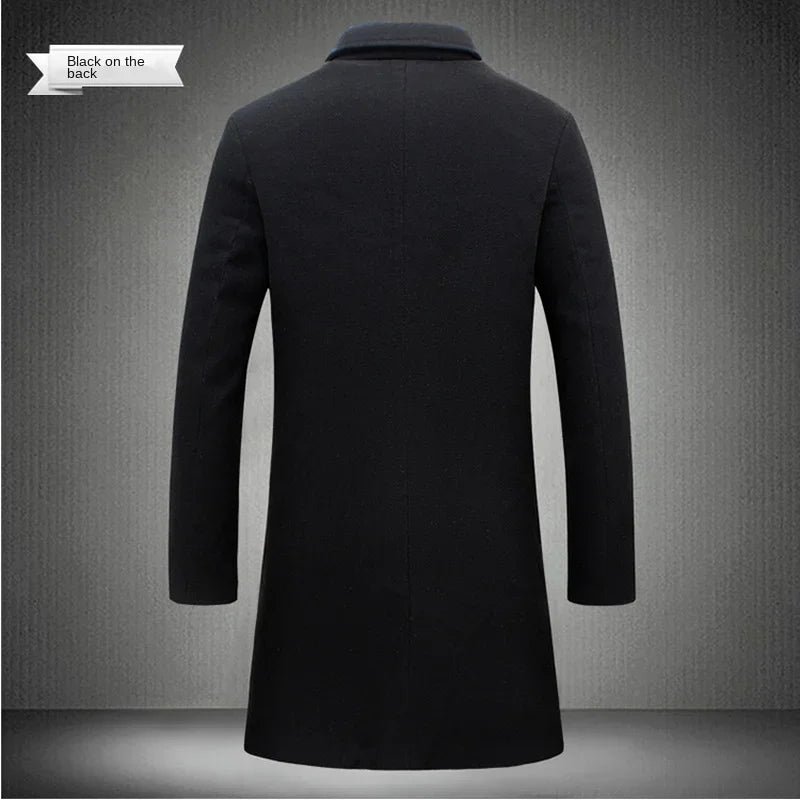 2024 Spring Autumn New Long Cotton Coat New Wool Blend Pure Color Casual Business Fashion Men's Clothing Slim Windbreaker Jacket