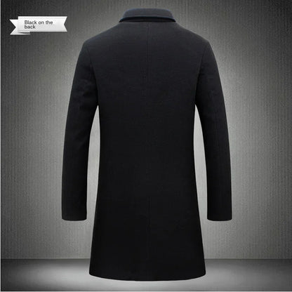 2024 Spring Autumn New Long Cotton Coat New Wool Blend Pure Color Casual Business Fashion Men's Clothing Slim Windbreaker Jacket