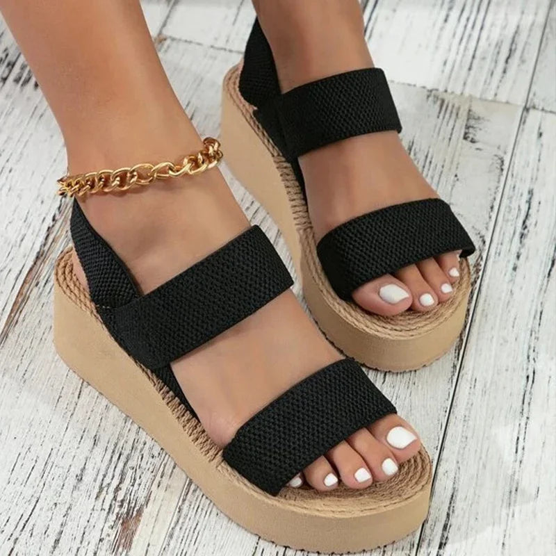 New Minimalist Slingback Wedge Sandals Outdoor Summer Lightweight Slides Solid Color Thick Bottom Ladies Shoes Female Sandals