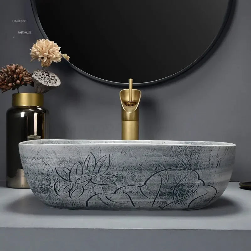 Bathroom Sinks European Countertop Basin Luxury Home Ceramic Bathroom Washbasins mini Oval Wash Basin Toilet Overhead Sink D