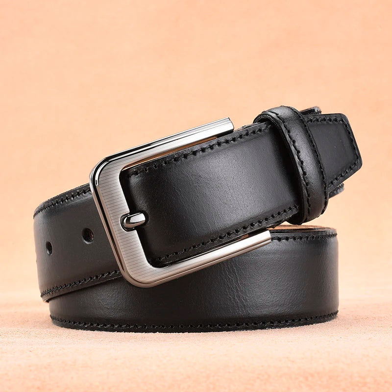 Luxury Men Vintage Cowhide Belt High Quality Male Fashion 100% Genuine Leather Waist Belt Alloy Buckle Tip Grain Leather Strap