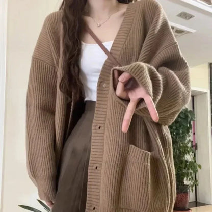 Grey Sweater Jacket Women's Autumn/Winter 2024 New Loose-Fit Outerwear Japanese Style Casual Vintage Soft and Flexible Knitted C