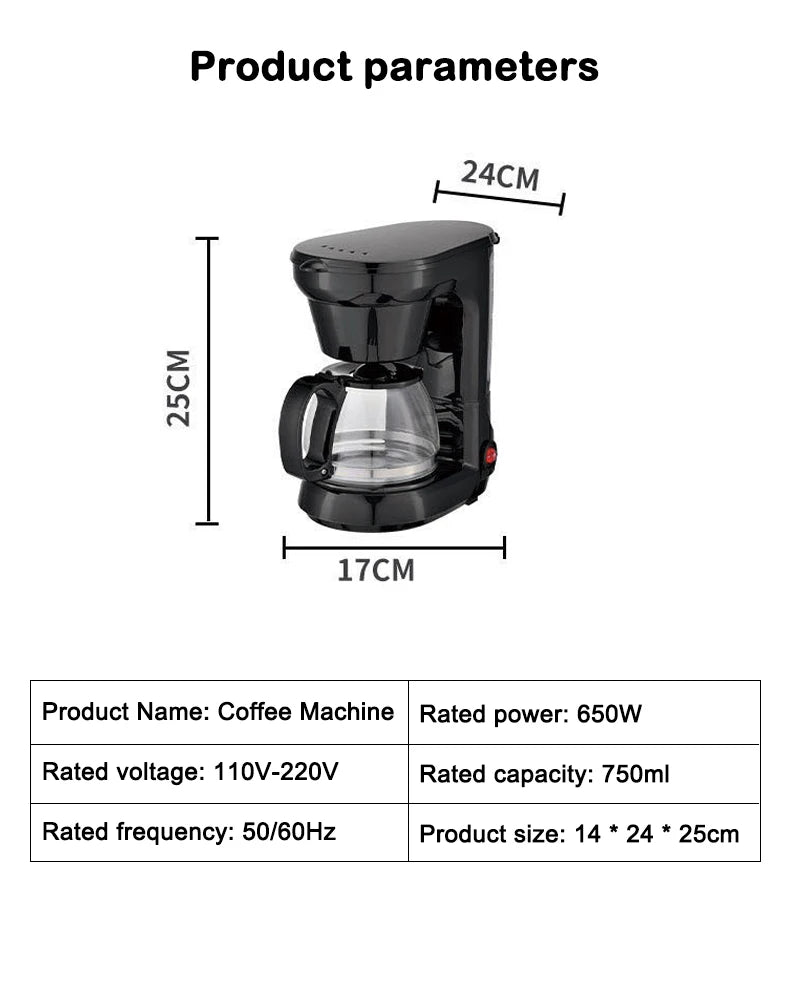 110V Electric Drip Coffee Maker 650ml Household Semi-automatic Brewing Tea Pot American Coffee Machine Espresso Cafe Maker 220V