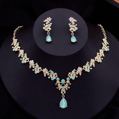 Exquisite Dangle Earrings and Necklace Set for Women Bridal Jewelry Set Rhinestone Flower Choker Necklace set Party Wedding