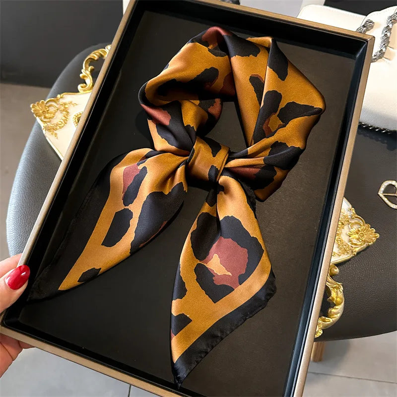 2024 New Leopard Print Square Scarf Women's Imitation Silk Scarf Casual Versatile Decoration Small Neck Scarf 70CMx70CM