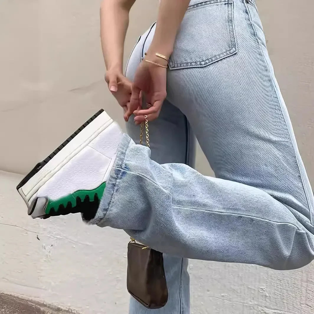 Wash Jeans Denim Women Straight Pants Pockets High Waist Ankle Length Loose Distressed Solid Casual Basics Vintage 2024