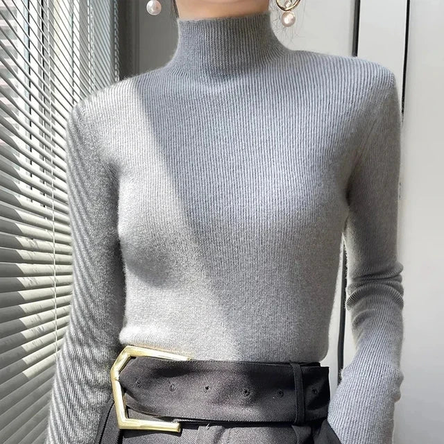 MEXZT Solid Sweater Women Half Turtleneck Knitted Pullovers Harajuku Korean Thick Knitwear Autumn Winter Fashion Slim Jumpers