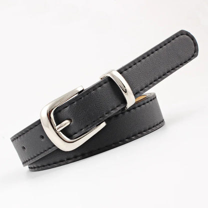 2.4X105cm  Women Belts PU Leather Simple Metal Buckle Belt Girls Dress Jean Pants Waistband Belts for Lady Luxury Designer Brand