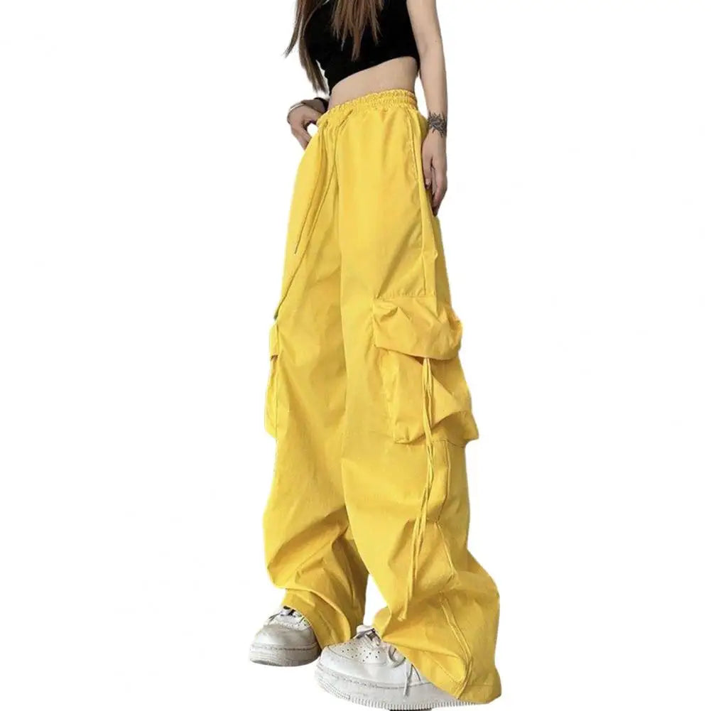 Women Cargo Pants Vintage-inspired Women's High Waist Cargo Pants with Drawstring Multiple Pockets for A Casual for Retro