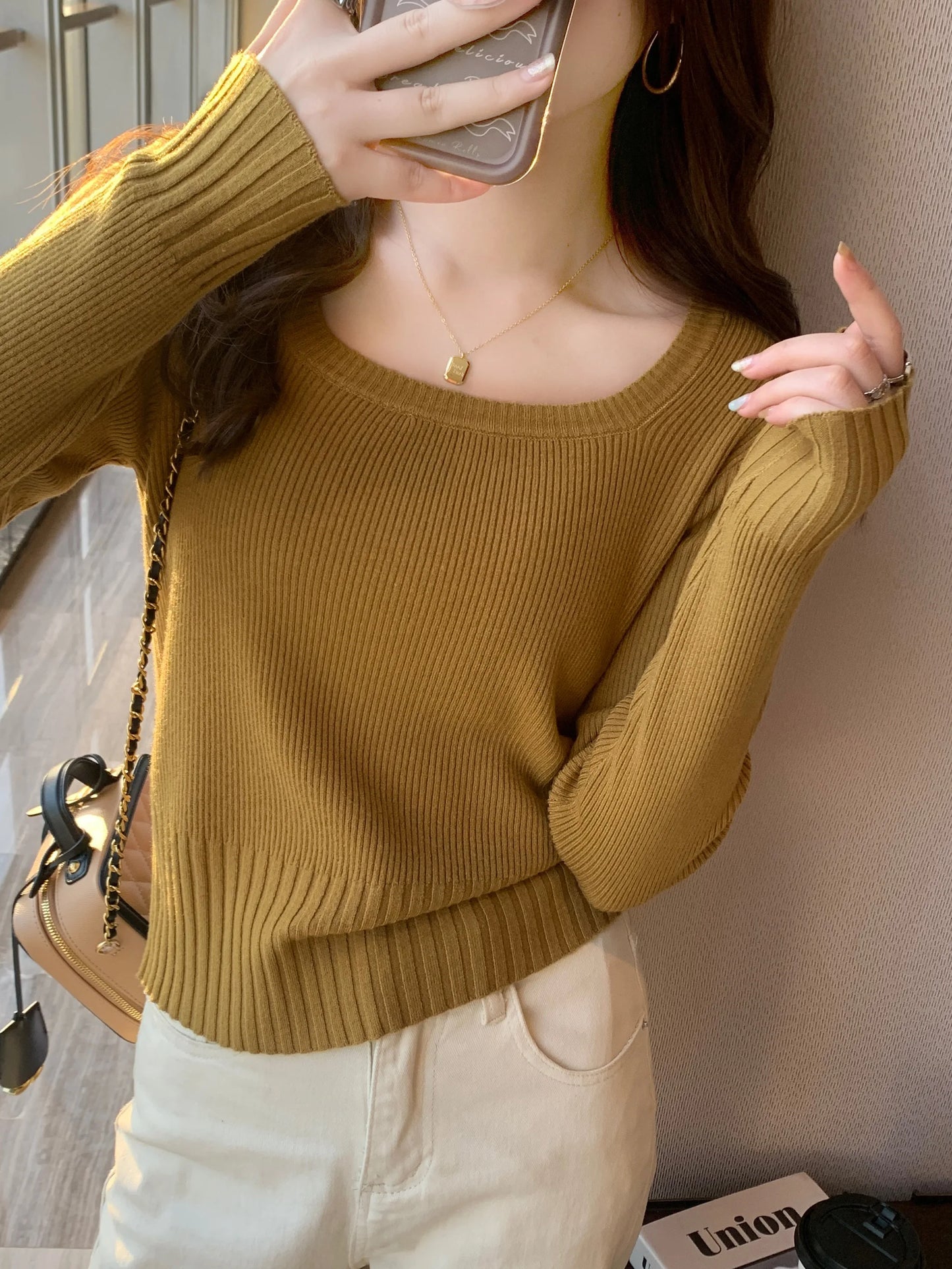 U Neck Women Autumn Winter Sweaters Slim Knitted Pullovers Soft Warm Solid Jumper Female Sweater Casual Knitwear Jersey Top