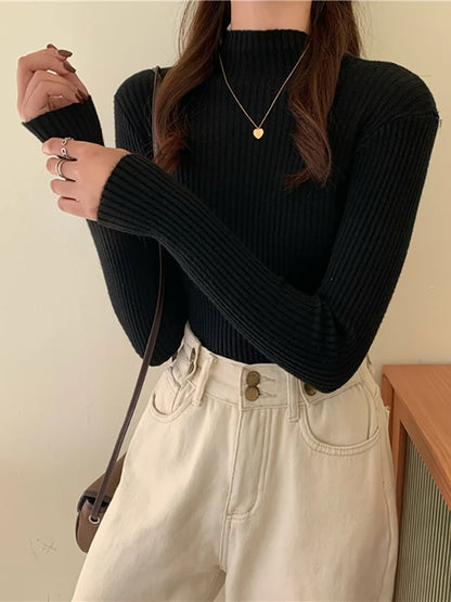 Autumn Winter Knitted Sweater Women Pullovers Korean Turtleneck Long Sleeve Pullover Female Jumper Green Knitwear Chic Jumpers