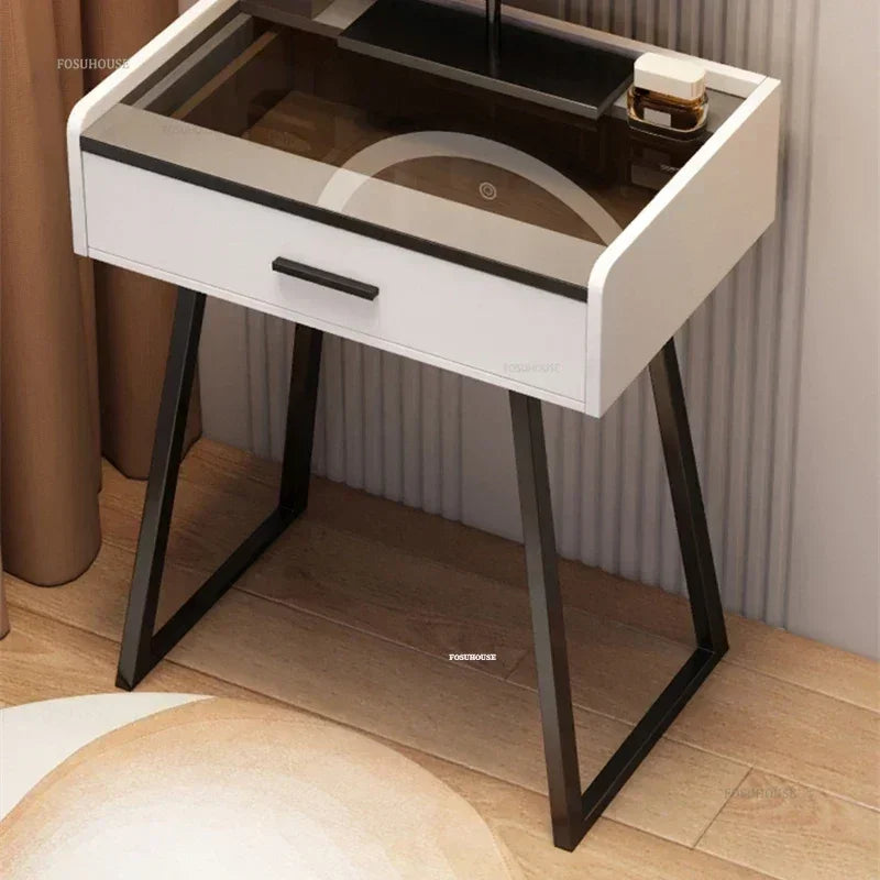 Nordic Solid Wood Dressers Home Dressing Table Light Luxury Small Apartment Vanity Storage Cabinet Integrated Glass Makeup Table