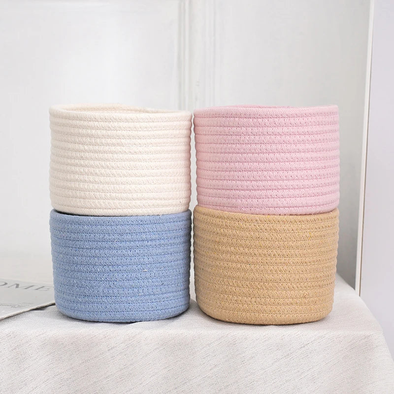 Handmade Woven Cotton Rope Storage Basket Cosmetics Jewelry Desktop Storaging Keys Snacks Box Sundries Organizer