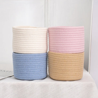 Handmade Woven Cotton Rope Storage Basket Cosmetics Jewelry Desktop Storaging Keys Snacks Box Sundries Organizer