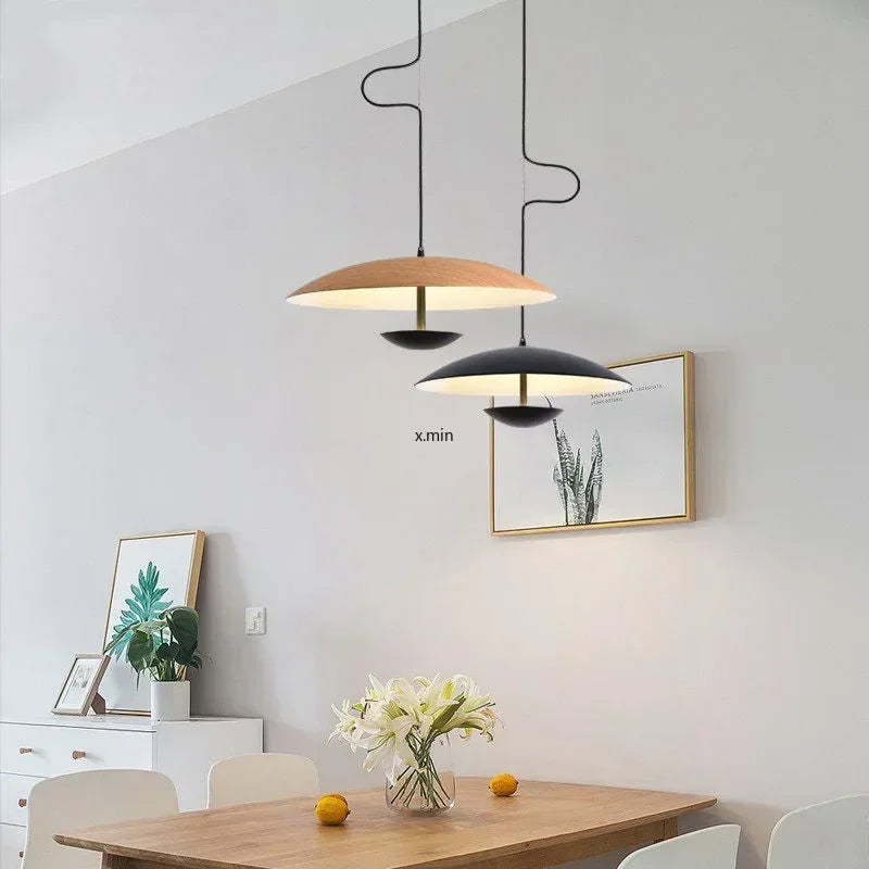 Nordic Design Led Pendant Lights  Home Decor Lighting Lusters Wood Grain Black Table Dining Room Kitchen Hanging Lamp Fixture