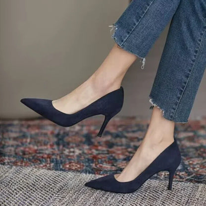 Women High Heel Shoes Sharp Pointed Thin Heel High-heeled Pumps Shoes New Suede Red Blue Women's Single Shoes Big Size 42