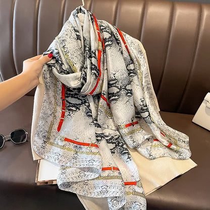 Women Fashion Print Silk Scarf Luxury Brand Warm 180X90CM Scarves Popular Lrage Satin Finish Shawl The Four Seasons Design Hijab