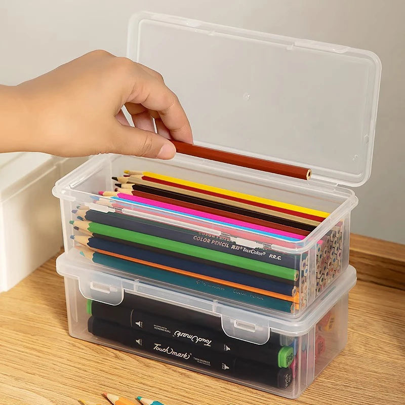 Transparent Large Capacity Plastic Pencil Box Stackable Translucent Clear Pen Box Storage Organizer Box Home Office Supplies