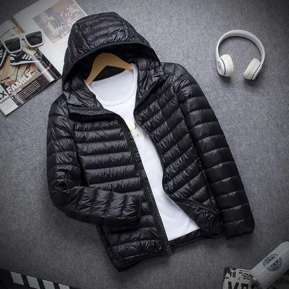 2023 Winter Thin Down Cotton-padded Coat Men's New Stand Collar Hooded Cropped Korean Style Jacket Special Thin