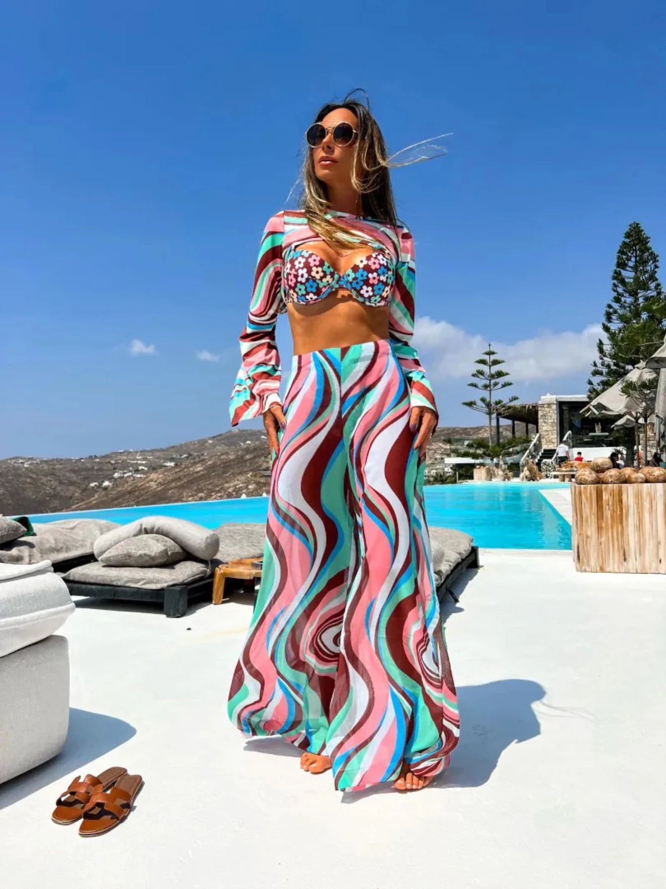 Flowy Jumpsuits Cover-up Sexy Print Flirty Romper Cover Up Summer Women Pant Set Pants Suit Beach Vacation Female Clothing