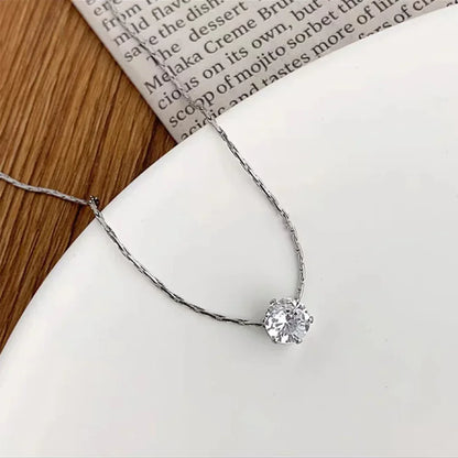 Gold Plated Stainless Steel Dainty Minimalist Zircon Charm Anti Tarnish Chain Round Clear Cz Stone Necklace for Women Jewelry