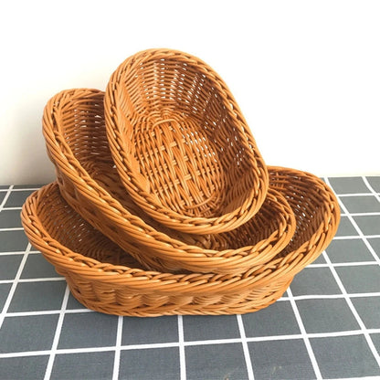 Oval Curved Rattan Wicker Woven Serving Baskets for Bread Fruit Vegetables Restaurant Serving Tabletop Display Rattan Basket