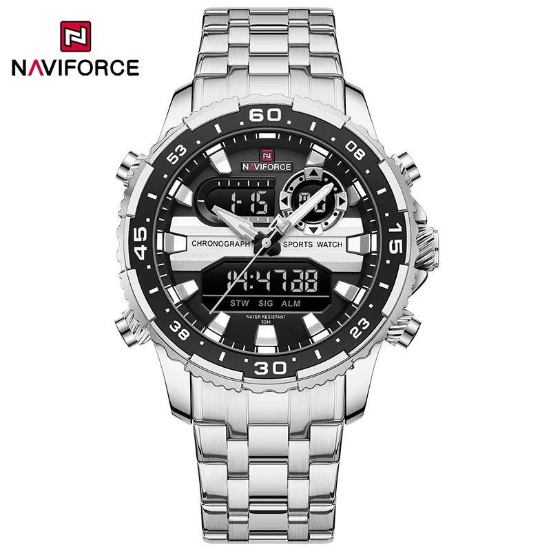 Original Brand NAVIFORCE Quartz Watch For Men  Sports Stainless Steel Strap Wrist Watches Waterproof Analog Digitals Clock 2024