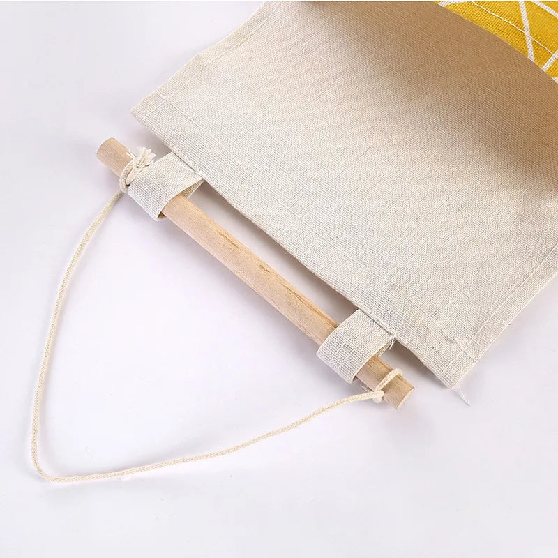 1PC Three Pockets Hanging Wall Storage Bag Household Bedroom Living Room Kitchen Cotton Linen Storage Bag