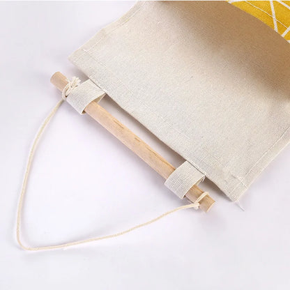 1PC Three Pockets Hanging Wall Storage Bag Household Bedroom Living Room Kitchen Cotton Linen Storage Bag