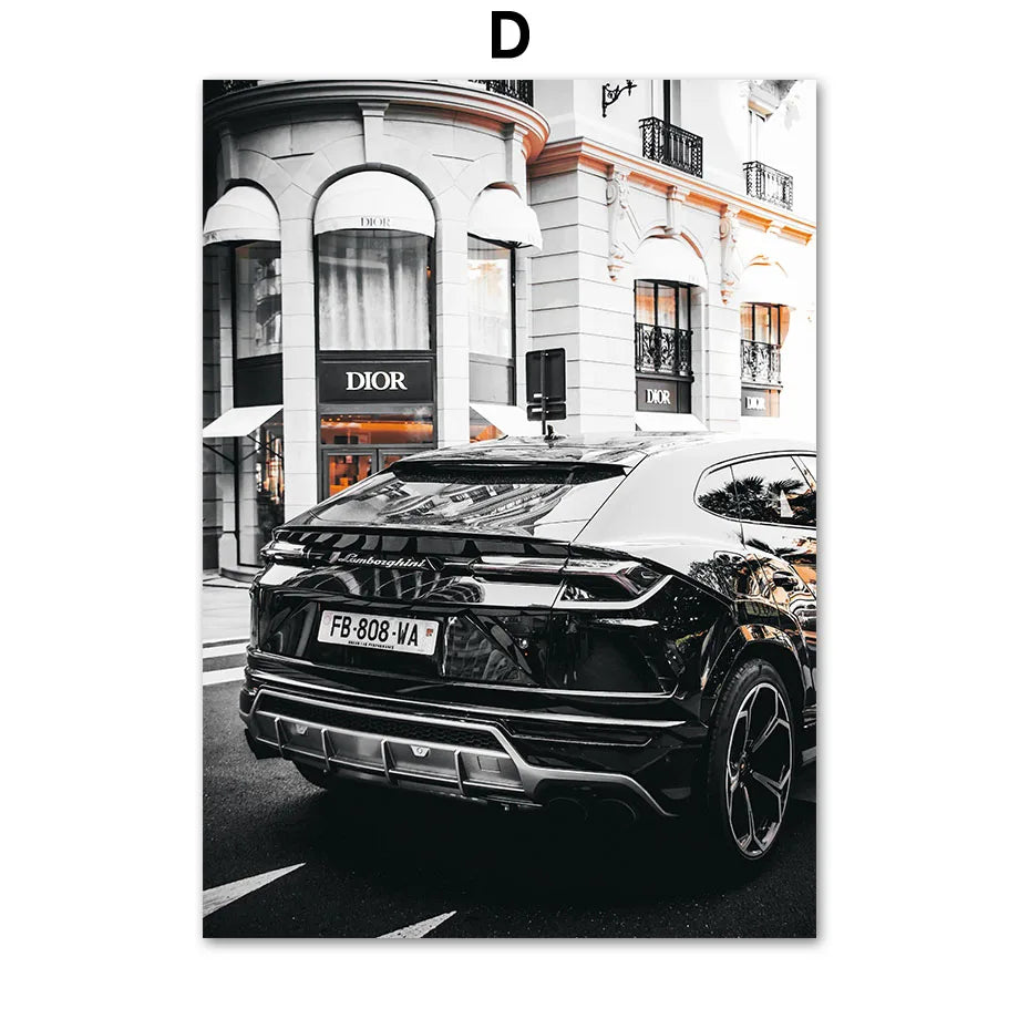 Black White Luxury Goods Store Car Flower Wall Art Canvas Painting Nordic Posters And Prints Wall Pictures For Living Room Decor