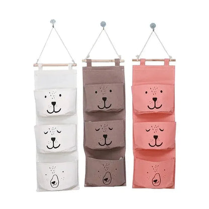 3 Pockets Cute Wall Mounted Storage Bag Closet Organizer Clothes Hanging Storage Bag Children Room Pouch Home Decor