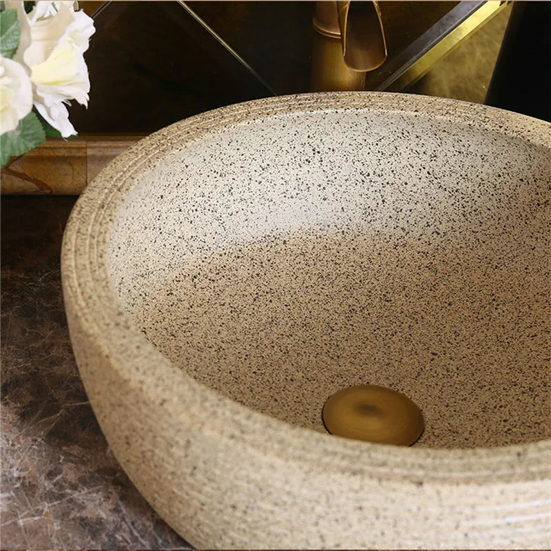 Ceramic Art Countertop Basin Retro Washbasin Bathroom Household Stone Basin Hotel Wash Basin Bathroom Sinks