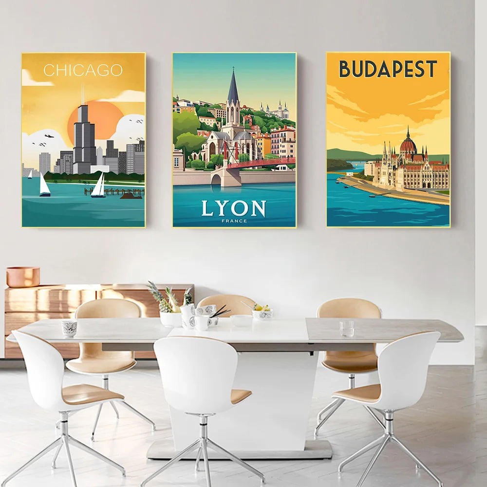 Modern Lyon Madrid Chicago Budapest Tourist City Wall Art Poster Prints Pop Living Room Home Decor Canvas Painting Mural Picture