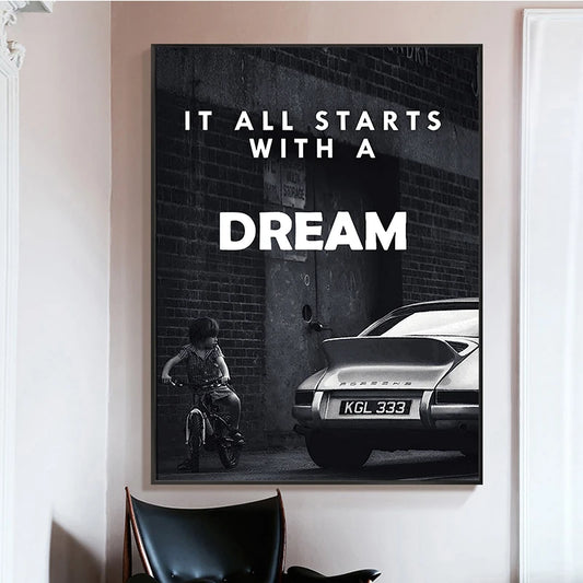 Poster Wall Art Decorative Paintings Canvas for Home Decor Black and White it All Starts with a Dream Room Decor Prints Cuadros