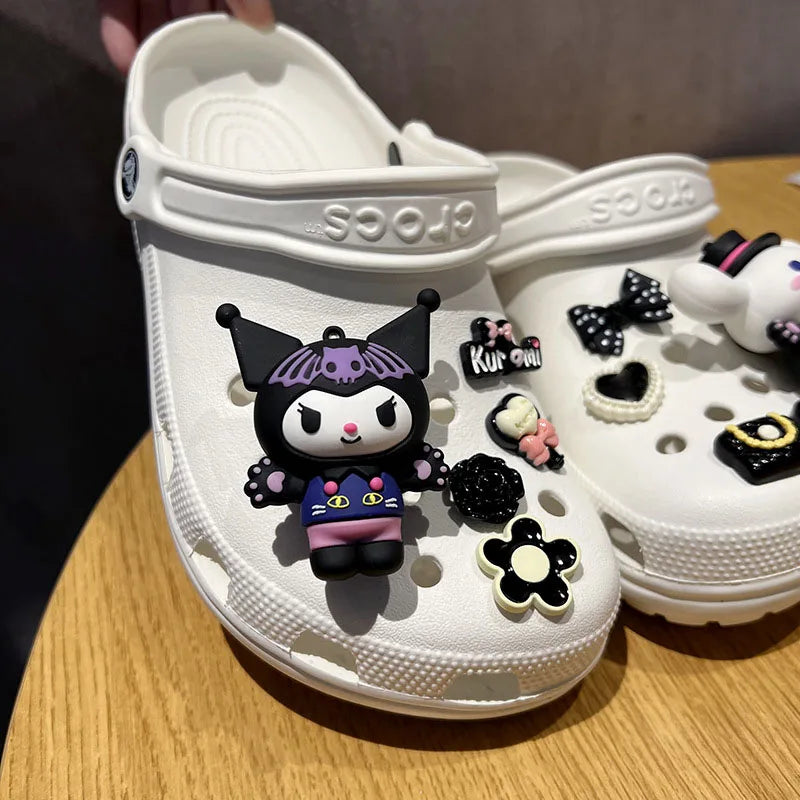 10pcs Cartoon New Sanrio Shoes Accessories Kawaii Kuromi Hole Shoes Buckle Diy Decoration Removable Girl Gifts