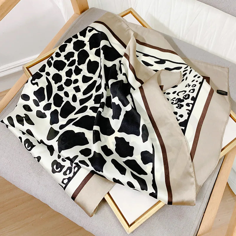 2024 New Leopard Print Square Scarf Women's Imitation Silk Scarf Casual Versatile Decoration Small Neck Scarf 70CMx70CM