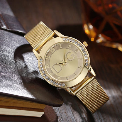 Fashion DQG Brand Starry Sky Diamond encrusted Women's Quartz Watch Casual Stainless Steel Gold Mesh Strap Women's Dress Watches