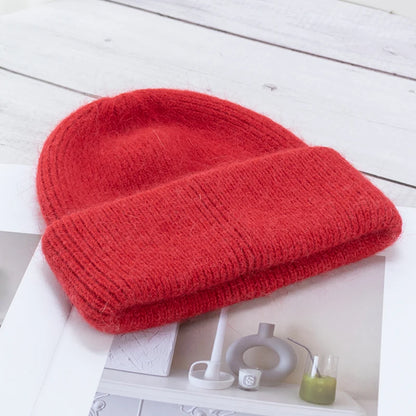 24Fashion Warm Cashmere Wool Skullies Angola Rabbit Fur Winter Knitted Beanies Women Cap Female Three Fold Ski Outdoor Hats