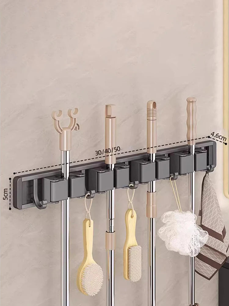 Mop and Broom Organizer Mop Holder Rack Mop Holder Wall Mounted Strong Broom Mop Holder Self With 5 Hooks Organizers Hang Broom