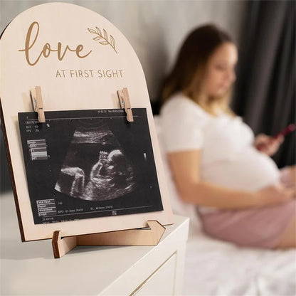 Wooden Fashion double-sided Logo Sided Ultrasonic Photo Frame Stand Firm Announcing Pregnancy Commemorating New Baby Countdown