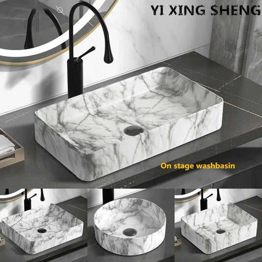 New Chinese style washbasin, ceramic square countertop basin, artistic basin, washbasin, single basin, bathroom, household use