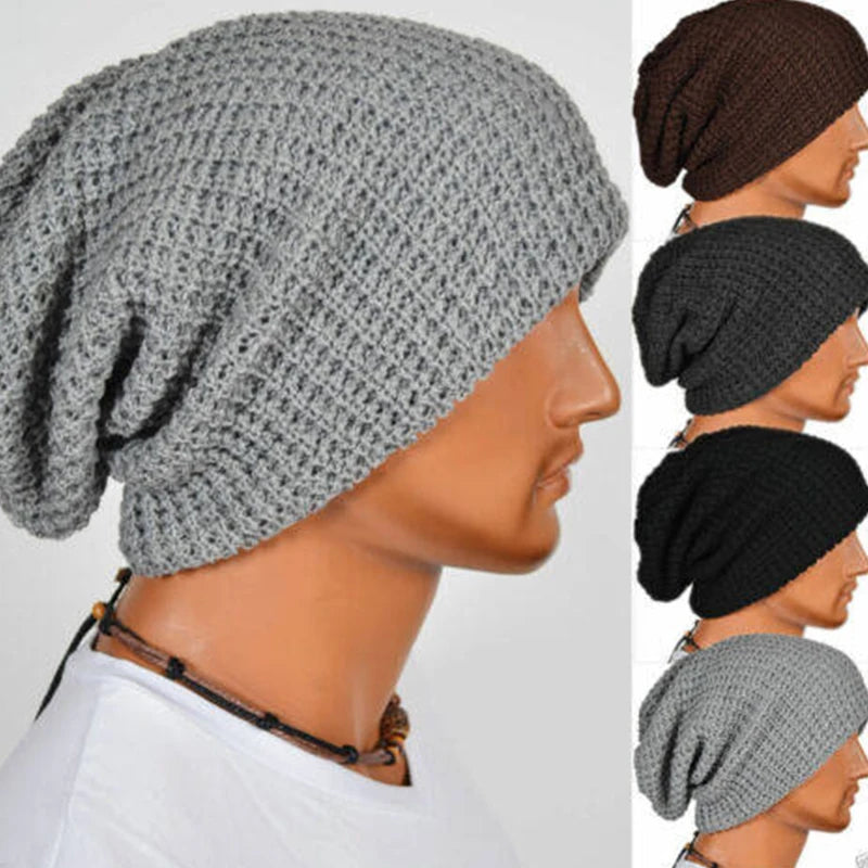 Men Women Beanie Knit Crochet Black Gray Hat Autumn Winter Soft Warm Loose Cap Skull Ski Hat Dance Bonnet Casual Fashion Cap