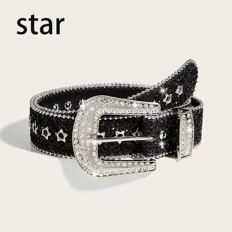 Punk Rhinestone Belt Belt Brand 3.8cm Y2k Bling Sequin Designer Belts Pu Fashion Waistband Jeans Pants Decor Belt for Women Men